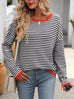 Plus Size Contrast Striped Long Sleeve Sweater