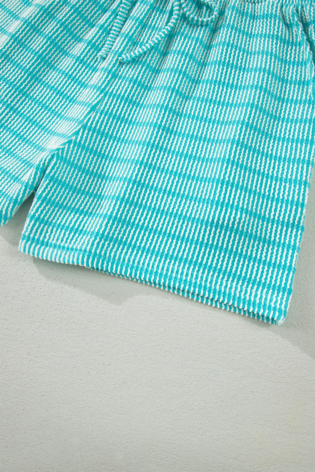 Rose Stripe Raised Rib Loose Tee Drawstring Elastic Waist 2pcs Short Set