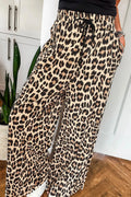 Parchment Leopard Drawstring Elastic Waistband Flowy Wide Leg Pants - Essential Retail Store