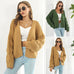 Puff Sleeve Cardigan Sweater - Women Clothes Front Chunky Knitwear
