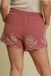 Umgee Full Size Linen Blend Shorts with Floral Embroidered Details