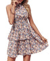 Summer Printed Halter Dress Fashion Boho Backless Ruffled A-Line Beach