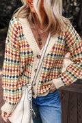 Multicolour Dotty Pattern Knit Button Front V Neck Sweater Cardigan - Essential Retail Store