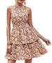 Summer Printed Halter Dress Fashion Boho Backless Ruffled A-Line Beach