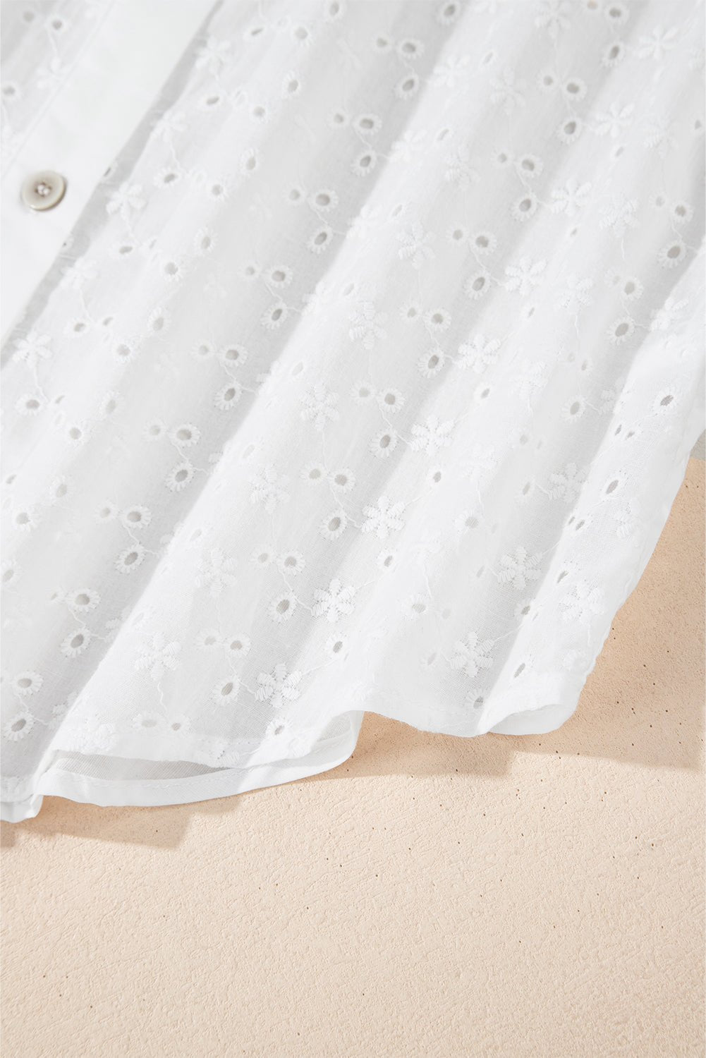 White Floral Embroidered Puff Sleeve Eyelet Patchwork Shirt - Essential Retail Store