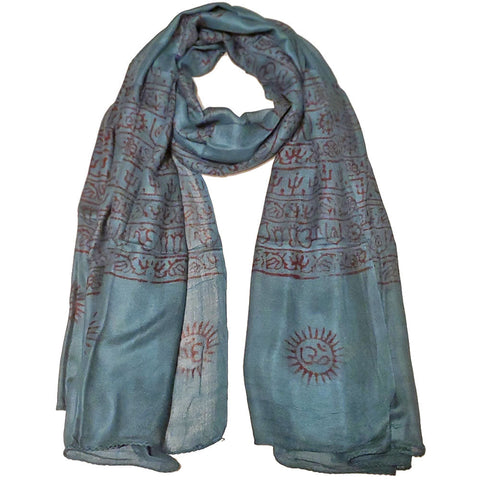 Blue Primordial Om & Asian Symbols Printed Scarf