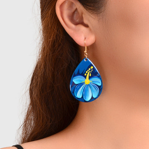 Bohemian Jewellery Flower Pattern Blue Water Drop Acrylic Trendy Women
