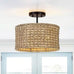 Bohemian 13.6-inch Round Rattan Drum 2-Light Ceiling Light -