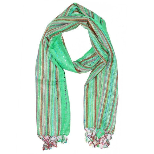 Green Cotton Lurex Shimmering Stripes Scarf