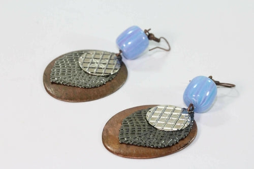 Three Disc & Stone Earrings