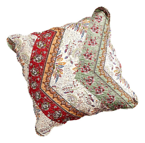 DaDa Bedding Bohemian Cranberry Sage Chevron Floral Euro Pillow Sham