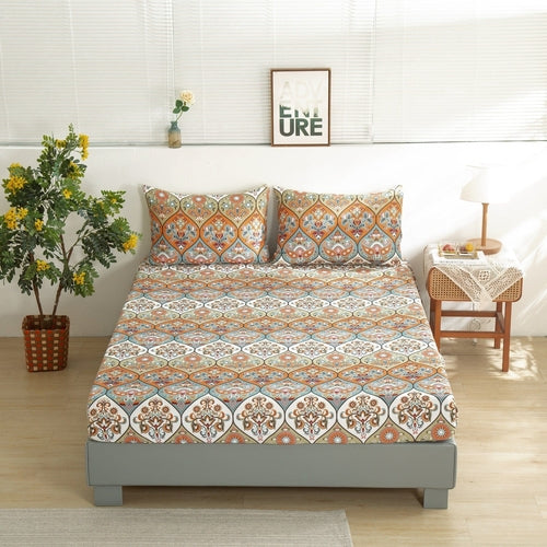 DaDa Bedding Bohemian Fitted Sheet w/Pillow Cases - Coral Teal Floral