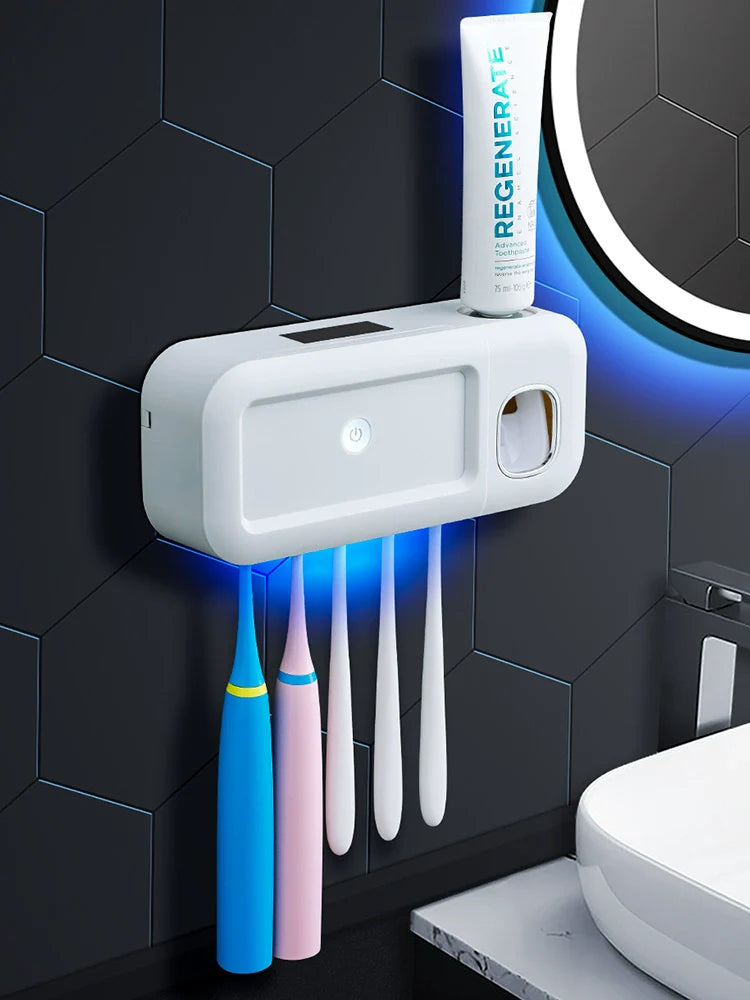 Smart UV Sterilization Toothbrush Holder Box – Punch-Free Wall-Mounted Set with Automatic Toothpaste Dispenser