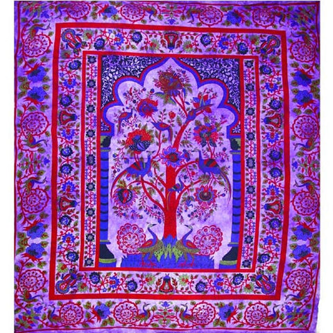 Purple Tree of Life Peacock Tapestry