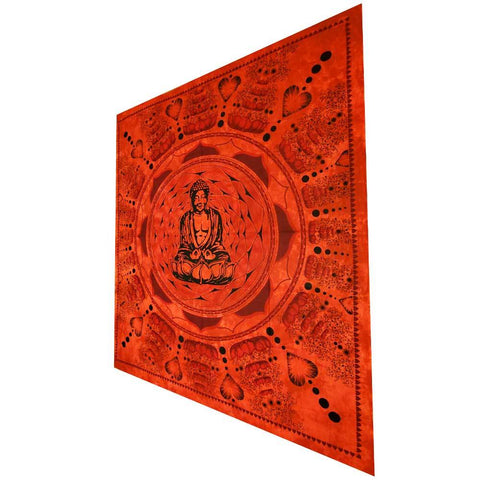 Red Buddha In Dharma Chakra Mudra On A Lotus Flower Full Size Tapestry