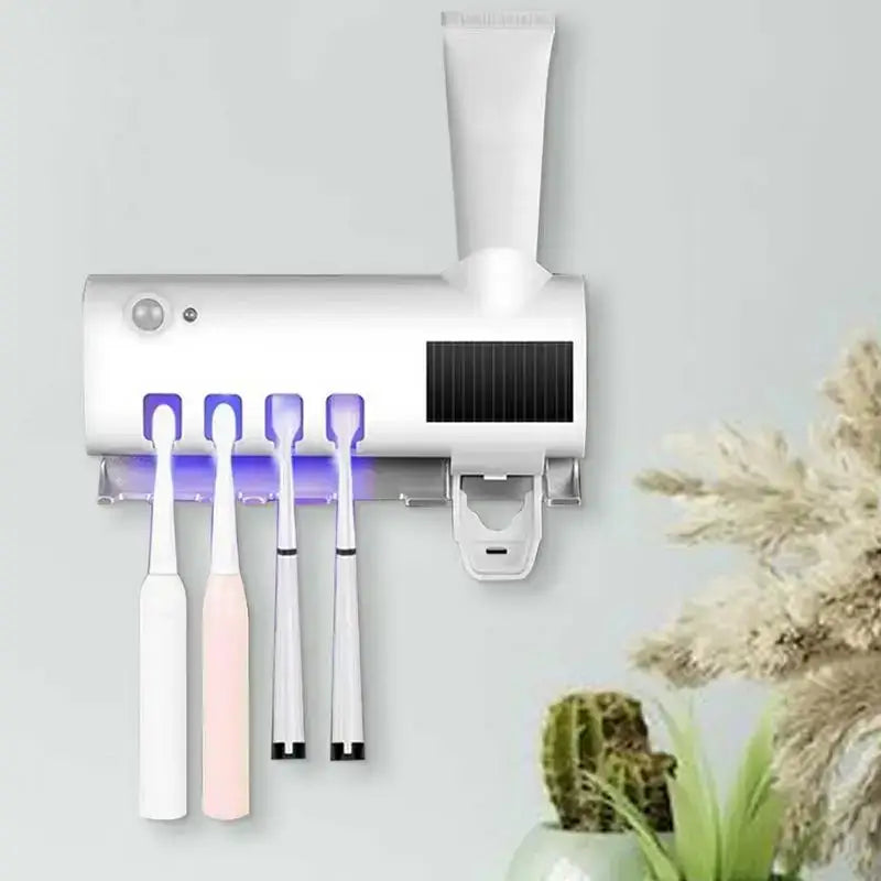 Wall Mounted Toothbrush Holders 4 Toothbrush Slots UV Light Toothbrush Holder Toothpaste Squeezer Dispenser Automatic Toothpaste