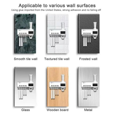 Wall Mounted Toothbrush Holders 4 Toothbrush Slots UV Light Toothbrush Holder Toothpaste Squeezer Dispenser Automatic Toothpaste