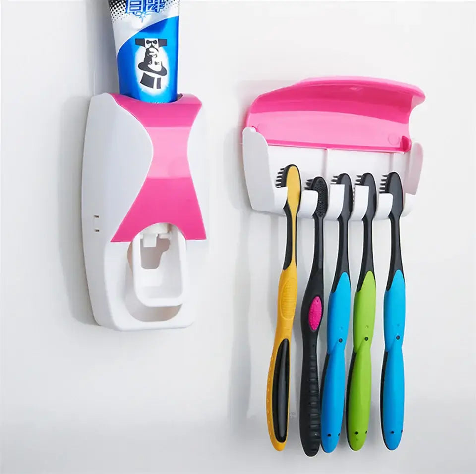 Automatic Toothpaste Dispenser & Dustproof Toothbrush Holder Set – Wall-Mounted Bathroom Accessories