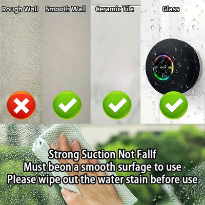 Mini Bluetooth Speaker Shower Subwoofer Waterproof Handsfree Loudspeaker With Suction Cup Mic For Bathroom Pool Beach Car Phone