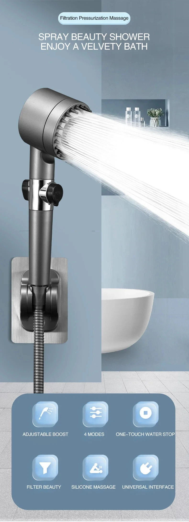 Three Speed Adjustment Bathroom Supplies Head Massage Portable Shower Filter Showers for Bathroom Accessories Showerhead Items