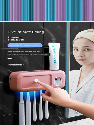 Smart UV Sterilization Toothbrush Holder Box – Punch-Free Wall-Mounted Set with Automatic Toothpaste Dispenser