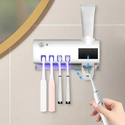Wall Mounted Toothbrush Holders 4 Toothbrush Slots UV Light Toothbrush Holder Toothpaste Squeezer Dispenser Automatic Toothpaste