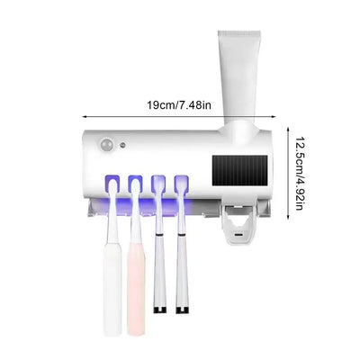 Wall Mounted Toothbrush Holders 4 Toothbrush Slots UV Light Toothbrush Holder Toothpaste Squeezer Dispenser Automatic Toothpaste