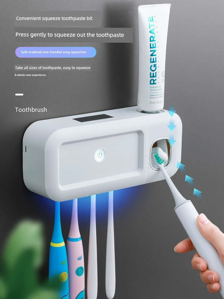 Smart UV Sterilization Toothbrush Holder Box – Punch-Free Wall-Mounted Set with Automatic Toothpaste Dispenser