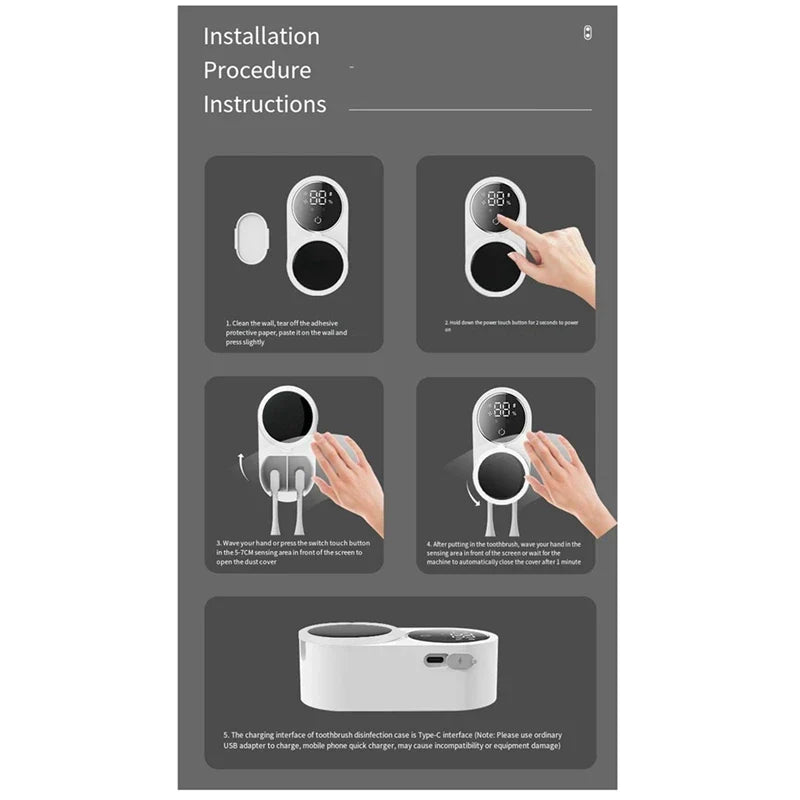 UV Toothbrush Holder & Sanitizer - Intelligent Induction Germicidal Disinfection Box