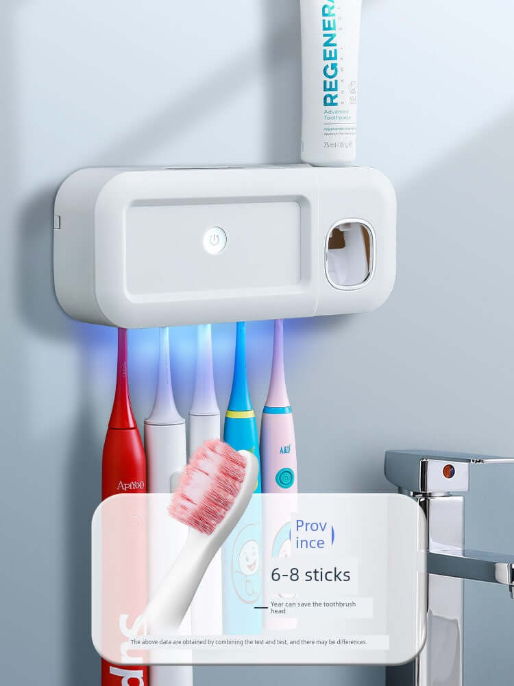 Smart UV Sterilization Toothbrush Holder Box – Punch-Free Wall-Mounted Set with Automatic Toothpaste Dispenser