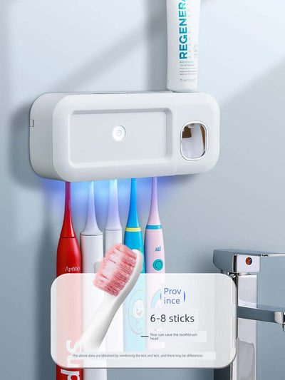 Smart UV Sterilization Toothbrush Holder Box – Punch-Free Wall-Mounted Set with Automatic Toothpaste Dispenser