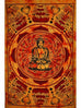 Saffron Buddha In Dharma Chakra Mudra On A Lotus Flower Tapestry