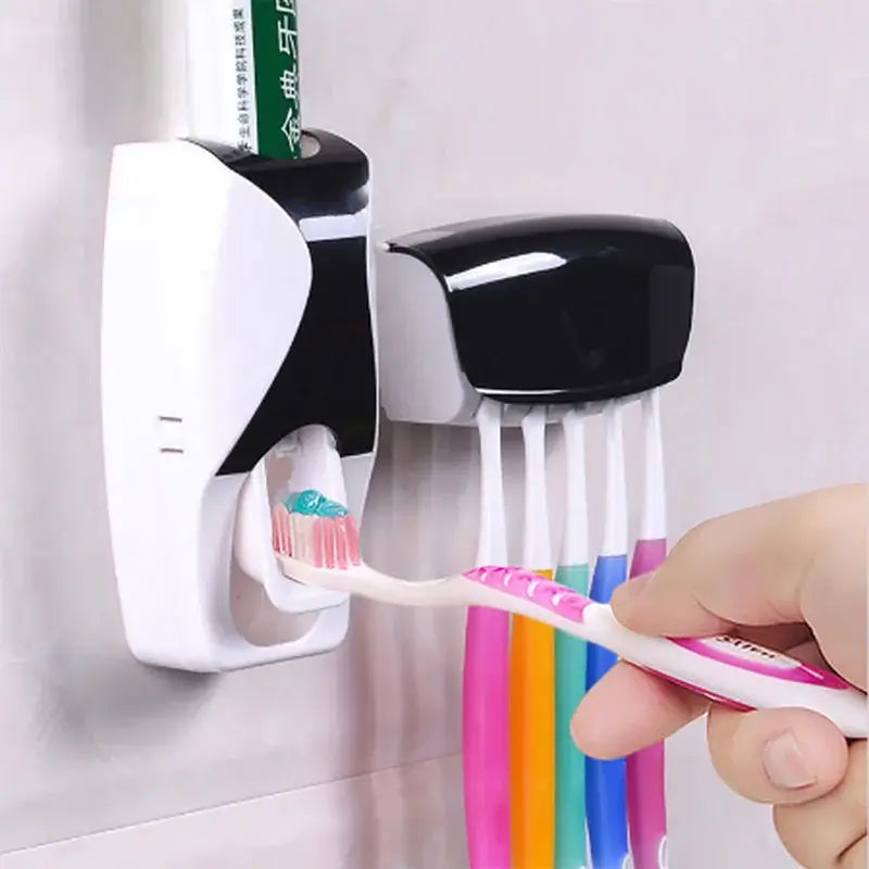 Automatic Toothpaste Dispenser & Dustproof Toothbrush Holder Set – Wall-Mounted Bathroom Accessories