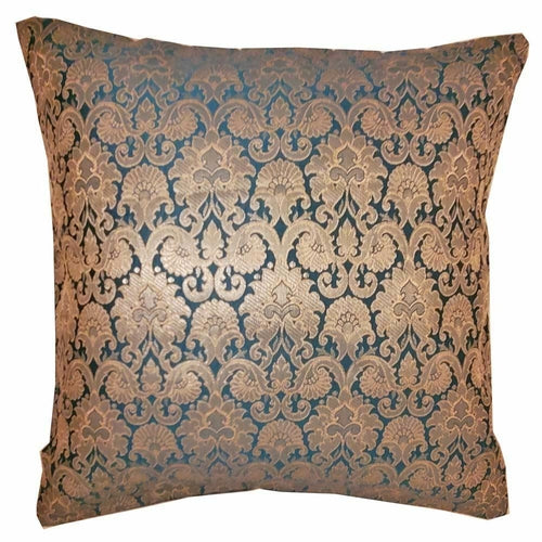 Silk Jacquard Cotton Back Teal Cushion Cover Home Accent Furnishing -