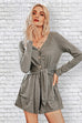 Button Down V Neck Solid Romper