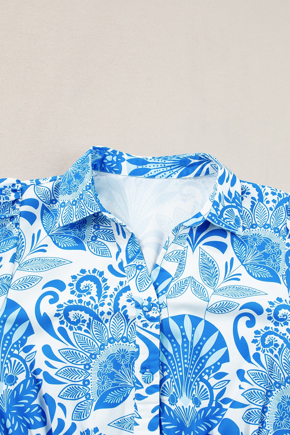 Sky Blue Retro Floral Print Drawstring Waist Ruffled Mini Dress - Essential Retail Store