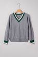 Varsity Stripe Contrast Trim V-Neck Sweater