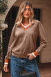 Varsity Stripe Contrast Trim V-Neck Sweater