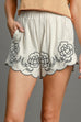 Umgee Full Size Linen Blend Shorts with Floral Embroidered Details