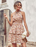 Summer Printed Halter Dress Fashion Boho Backless Ruffled A-Line Beach