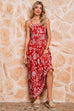 Red Floral Print Spaghetti Strap Empire Waist Maxi