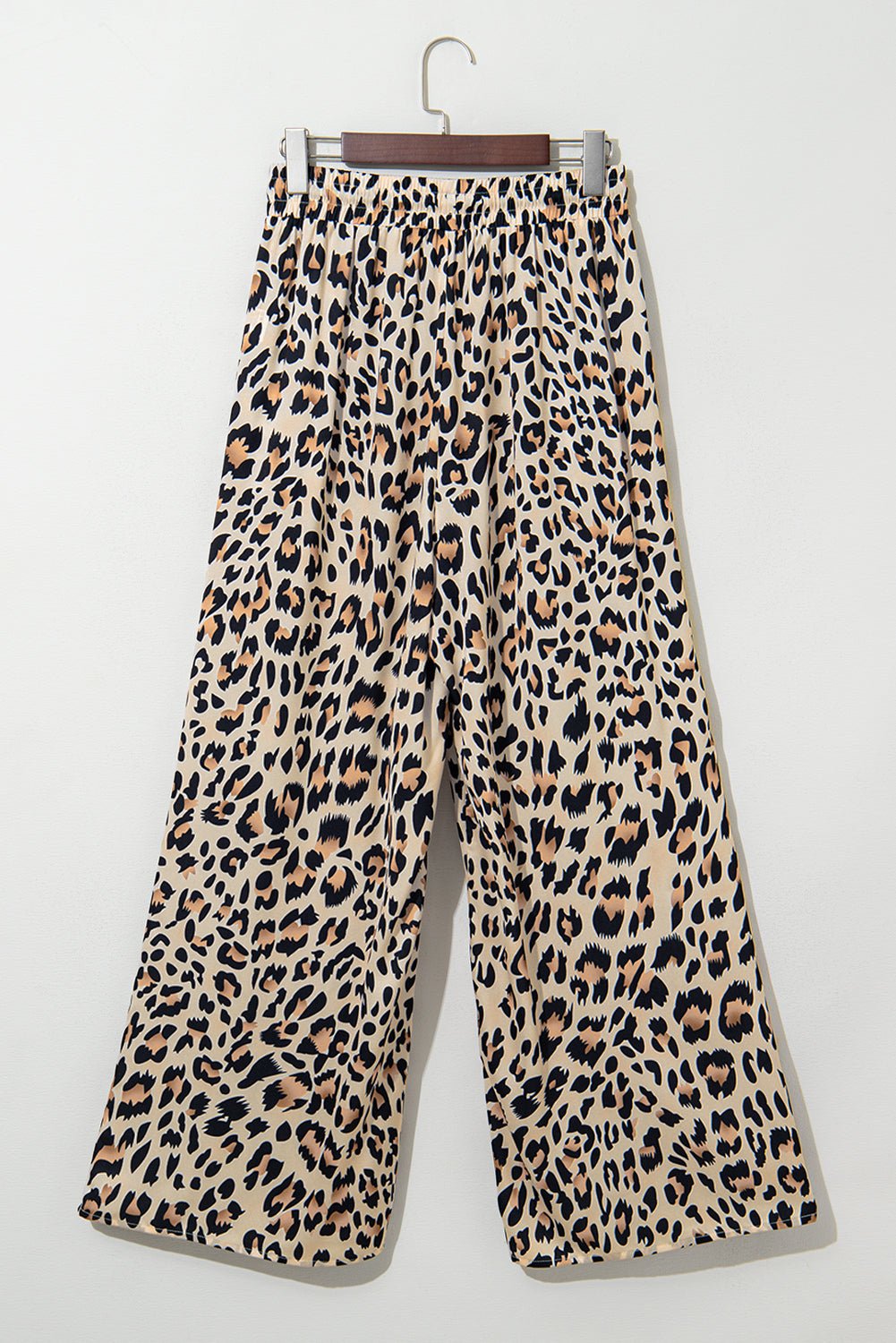 Parchment Leopard Drawstring Elastic Waistband Flowy Wide Leg Pants - Essential Retail Store