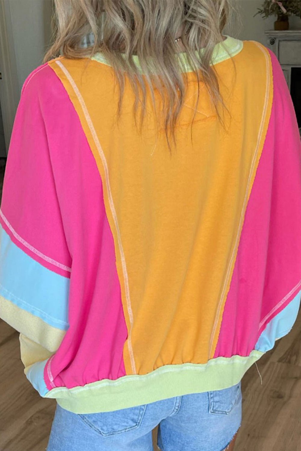 Rose Red Plus Size Colorblock Patchwork Exposed Seam Sweatshirt - Essential Retail Store