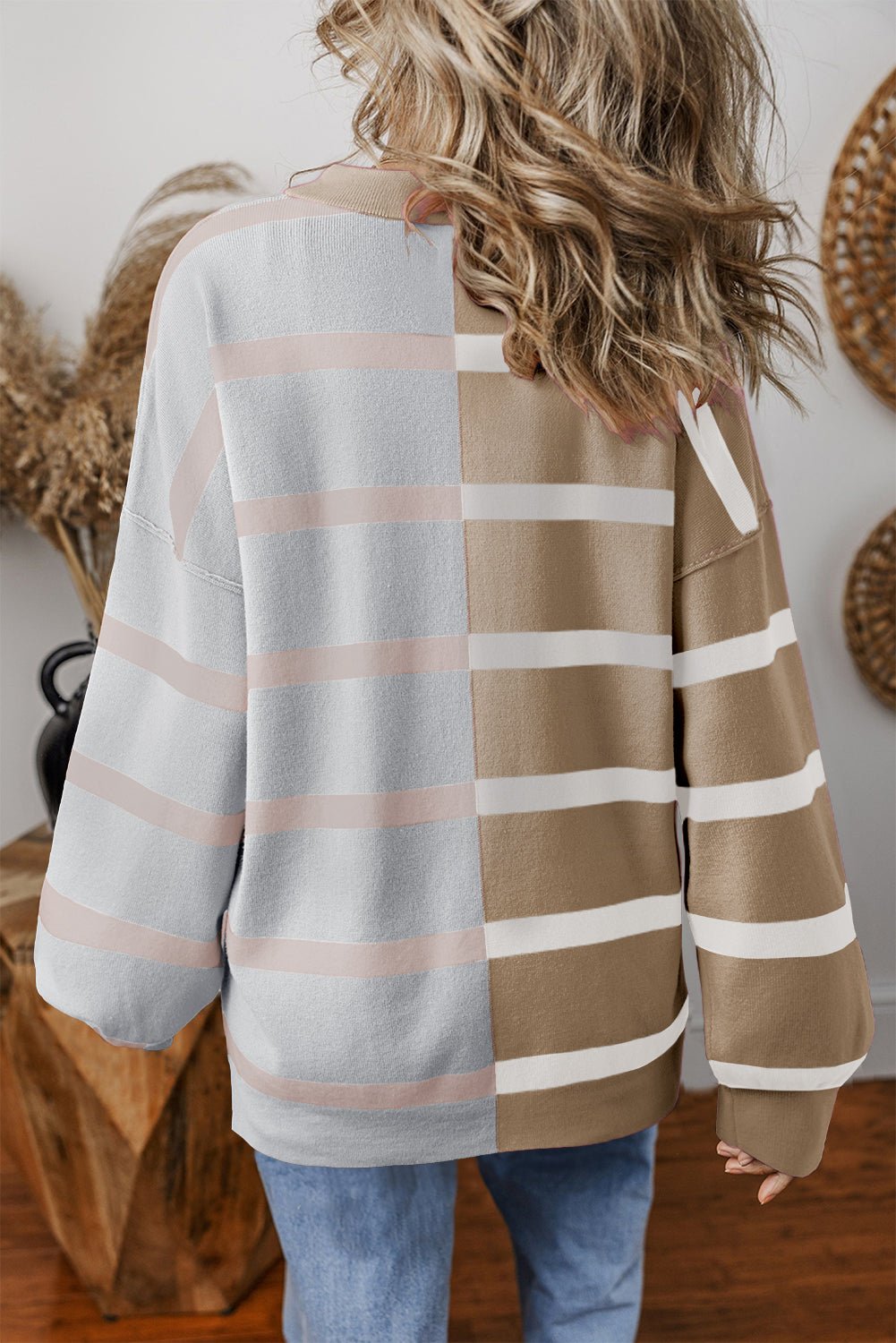 Khaki Stripe Colorblock Oversized Sweater - Essential Retail Store