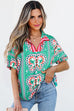 Kamiyah Boho Abstract Striped Collared V Neck Blou