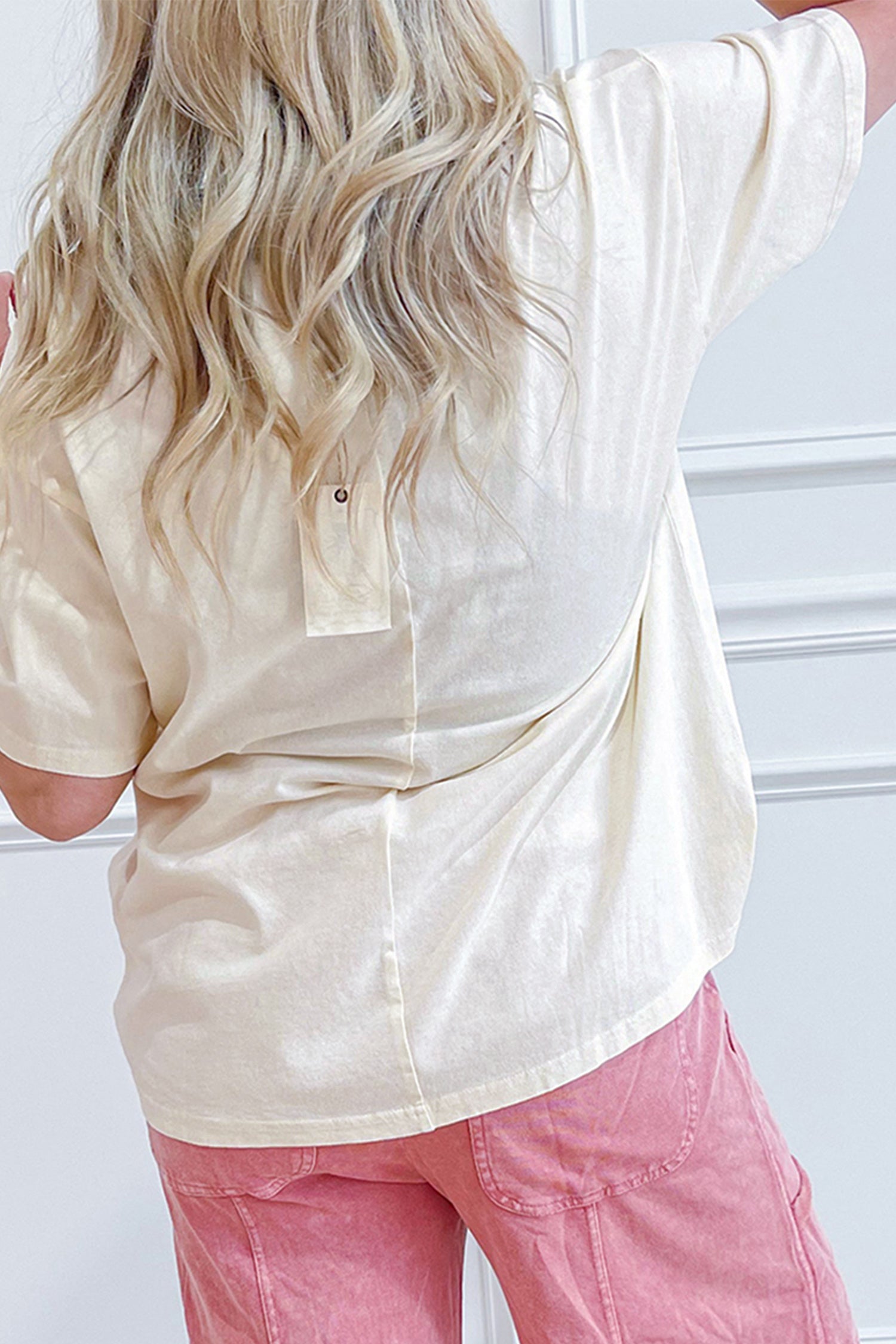 Beige Star Print Stud Detail Cotton Jersey Top - Essential Retail Store