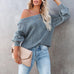 Solid Color Loose V-neck Lantern Long Sleeve Sweater