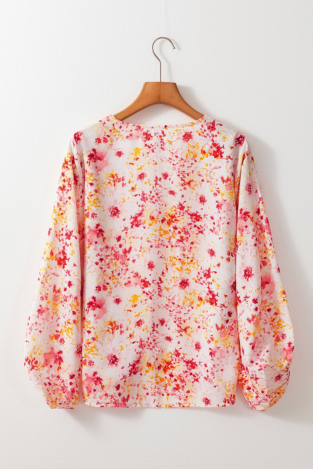 Pink Ditsy Floral Bubble Sleeve V Neck Blouse - Essential Retail Store