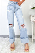 Beau Blue Light Wash Distressed Straight Jeans - Essential Retail Store