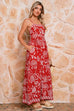Red Floral Print Spaghetti Strap Empire Waist Maxi